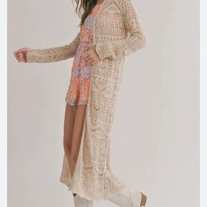 SO Cream Crochet Long Cardigan